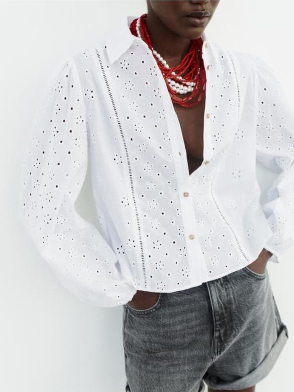 Sz S New Zara OPENWORK EMBROIDERY SHIRT WHITE